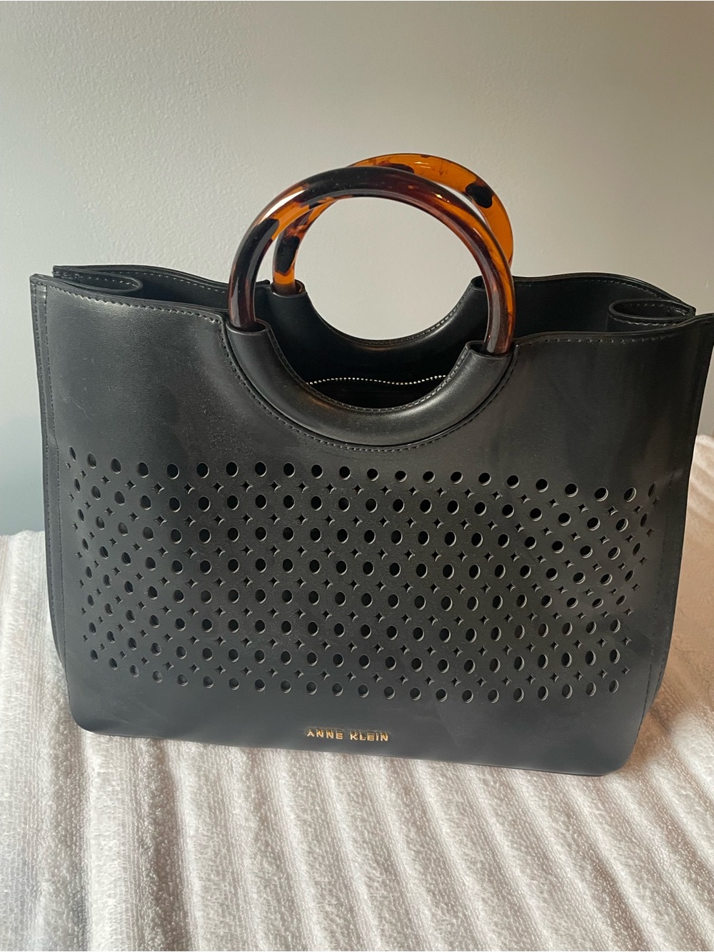 Anne Klein Black Tote with Tortoiseshell Ring Handles
